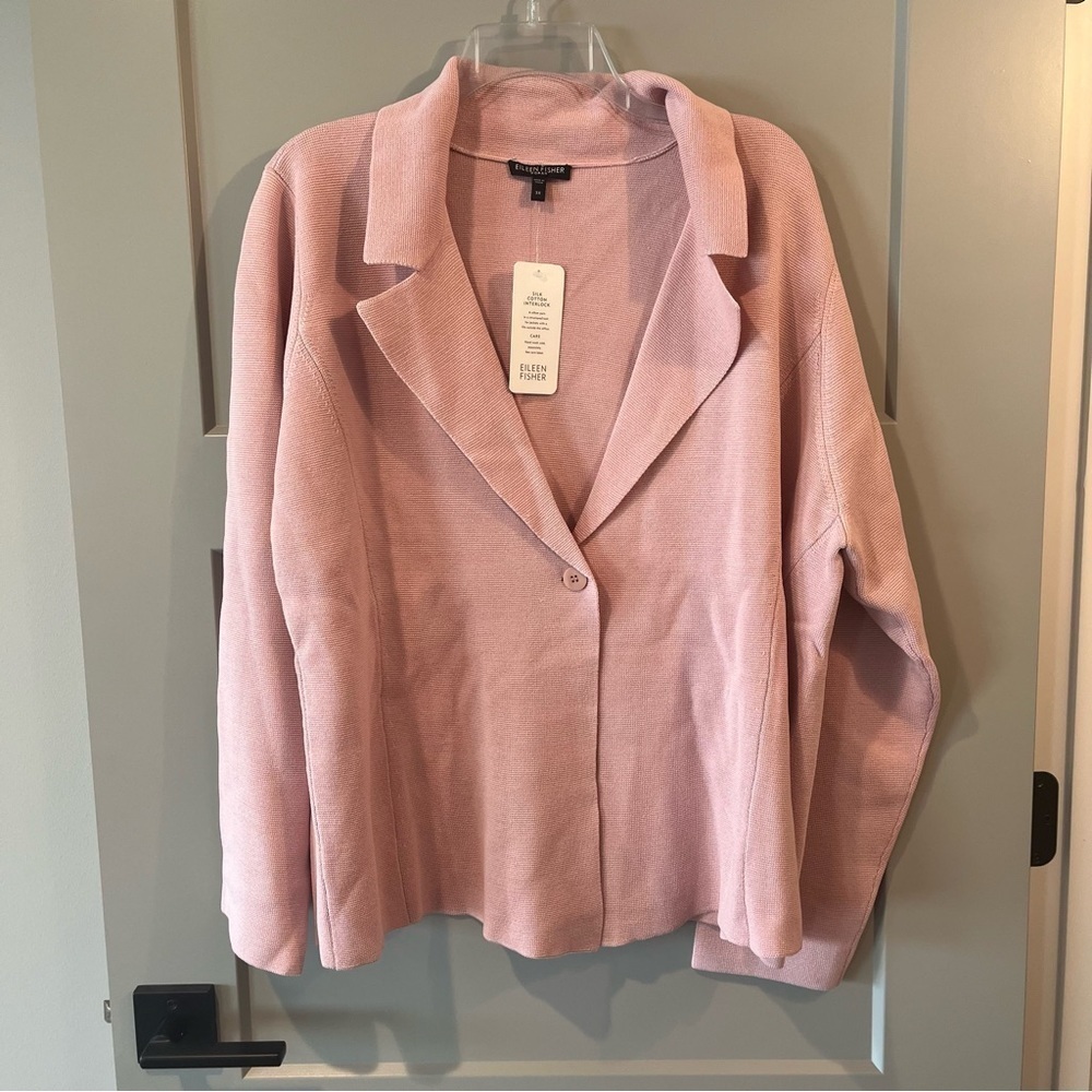 NWT Eileen Fisher 3X Pink Silk Cotton Interlock Cardigan Sweater Shaped Jacket